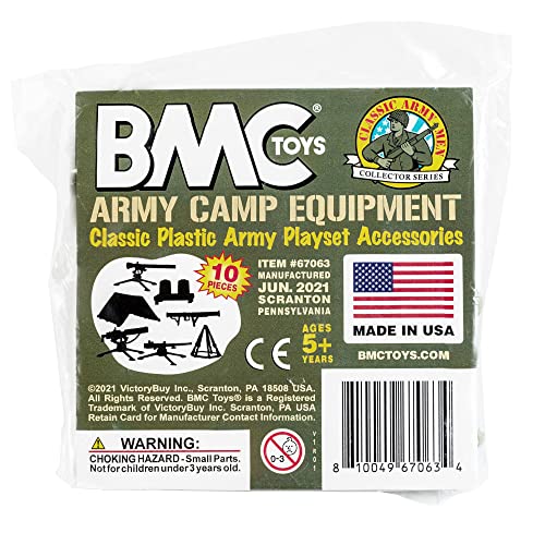 BMC Classic Army Men Accessories – 10-Piece Military Camp Set (OD Green)