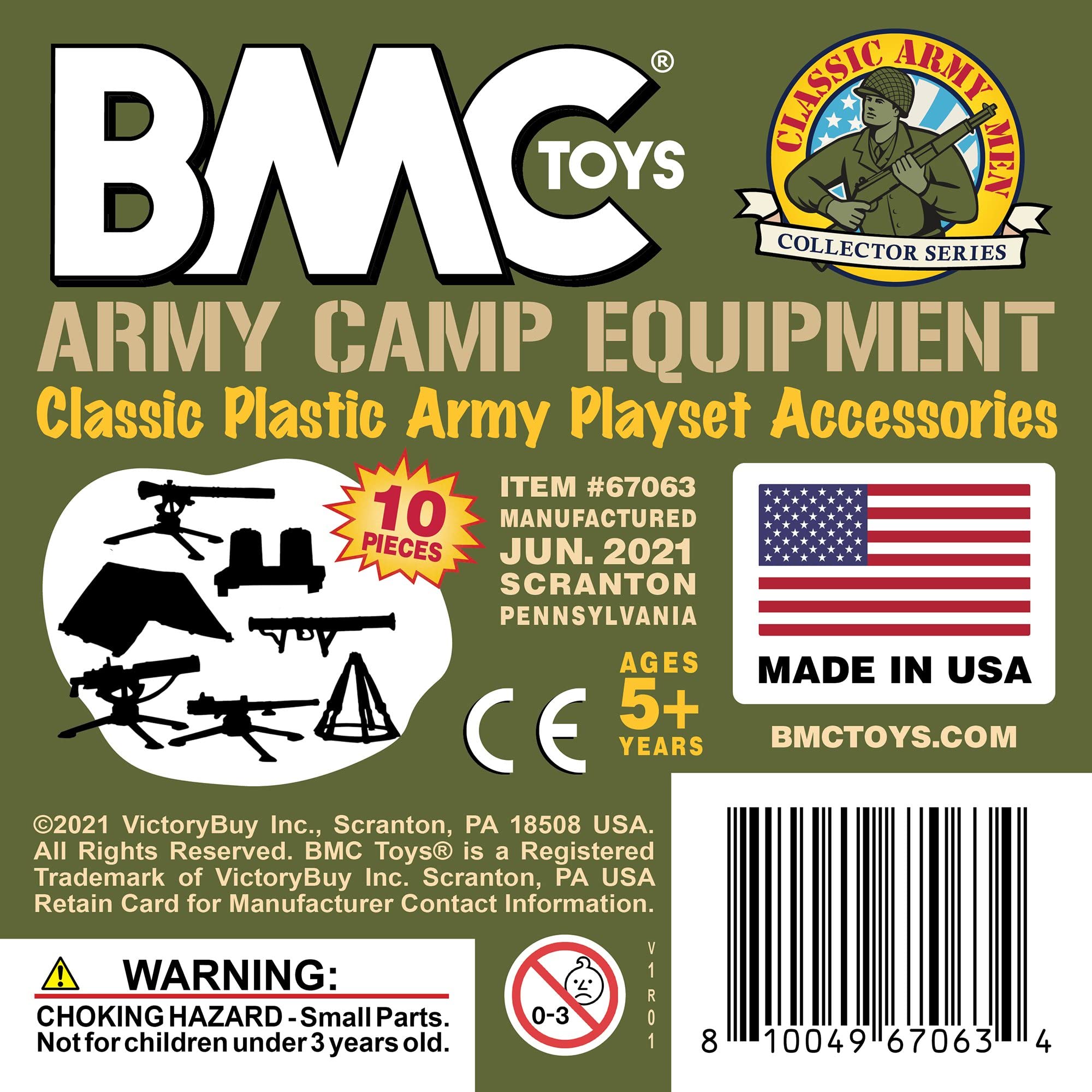 BMC Classic Army Men Accessories – 10-Piece Military Camp Set (OD Green)