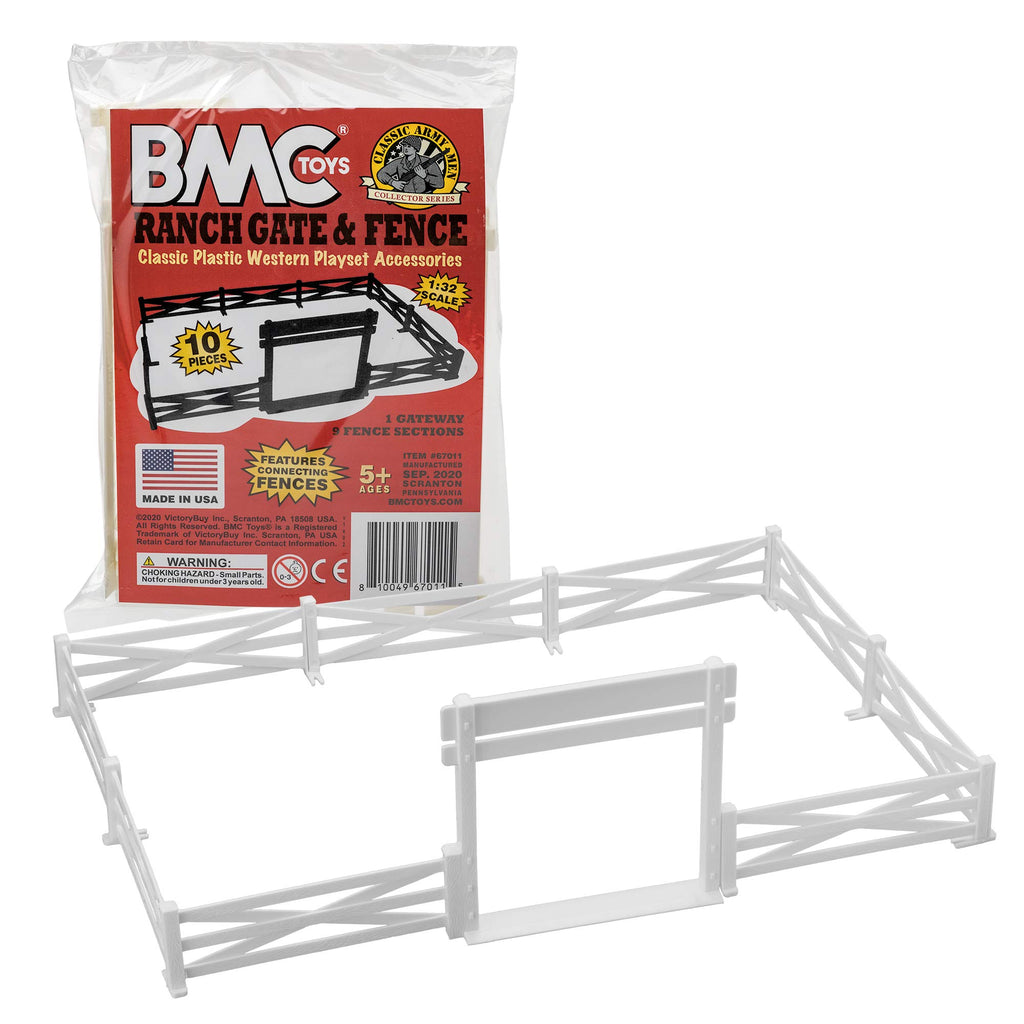 BMC Classic Marx Farm Ranch Fence & Gate Set - 10pc White Plastic Playset Accessory