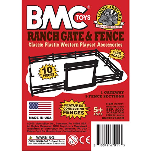 BMC Classic Marx Farm Ranch Fence & Gate Set - 10pc White Plastic Playset Accessory