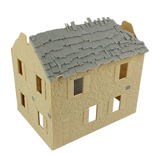 BMC Toys Bombed French Farm House - Plastic 1:32 Scale Playset Accessory (Tan with Gray Roof)