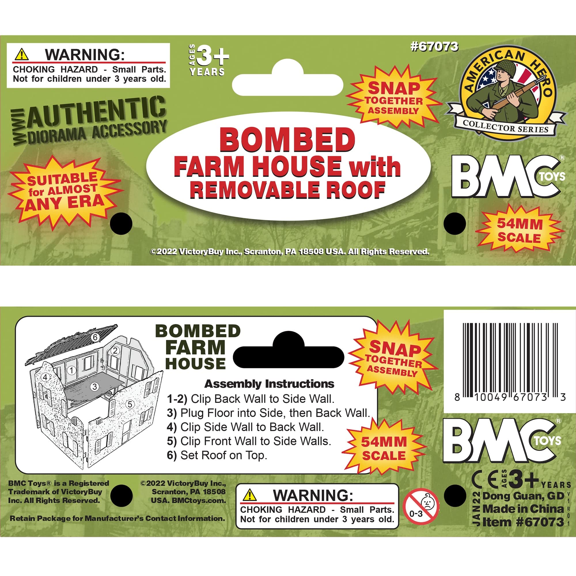 BMC Toys Bombed French Farm House – 1:32 Scale Plastic Army Men Playset Accessory