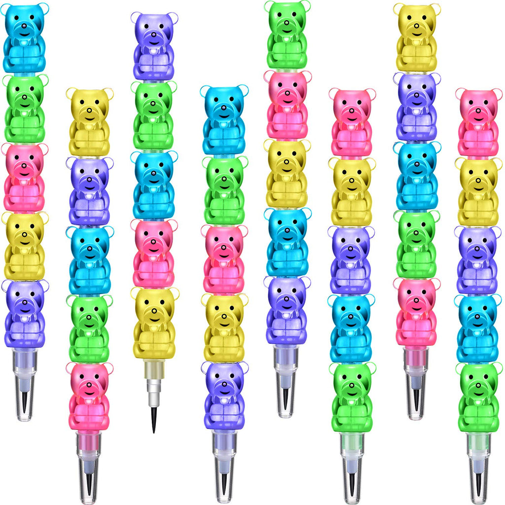 Boao 30 Stackable Bear Pencils – 5-in-1 Colored Plastic Pencils for Creative Play