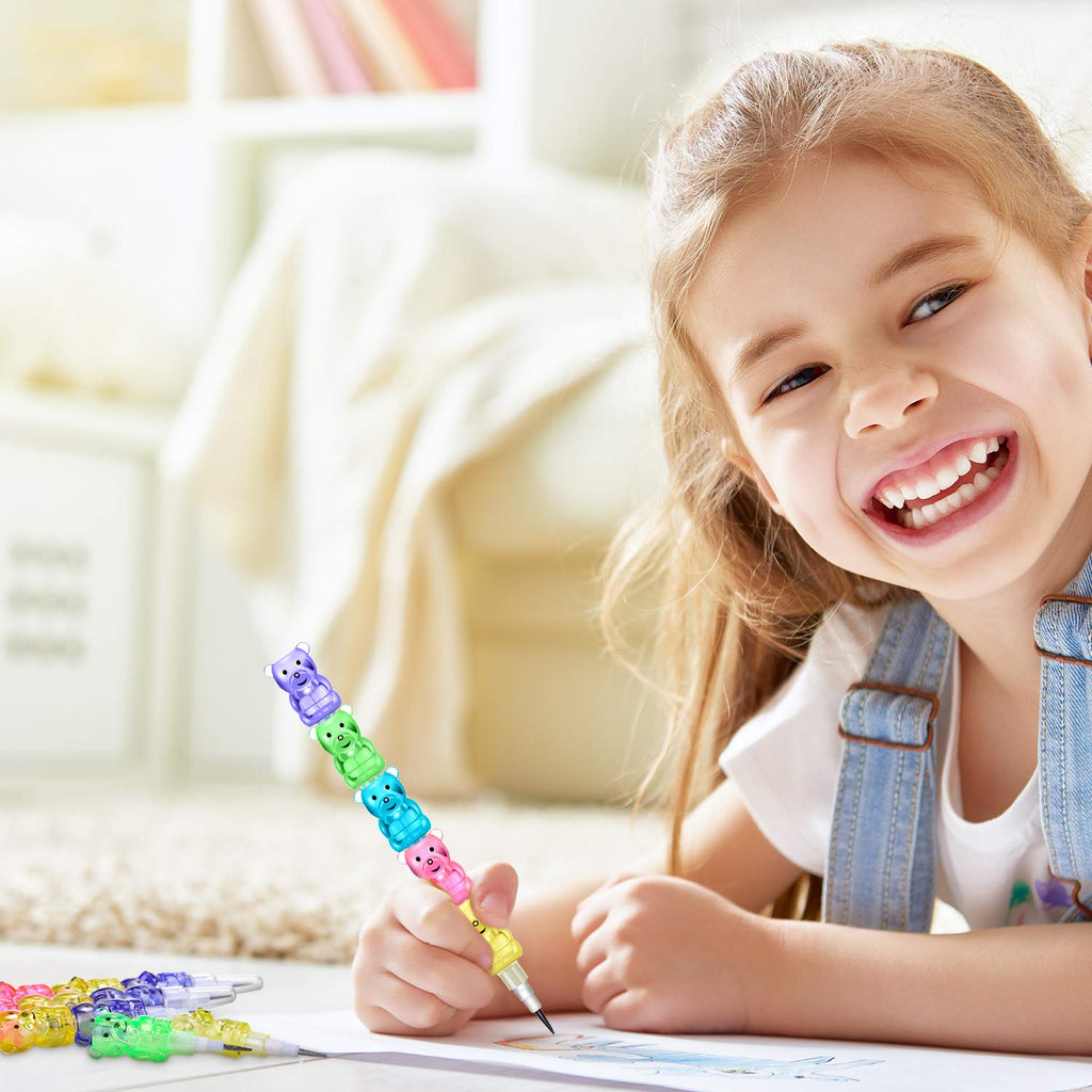 Boao 30 Stackable Bear Pencils – 5-in-1 Colored Plastic Pencils for Creative Play