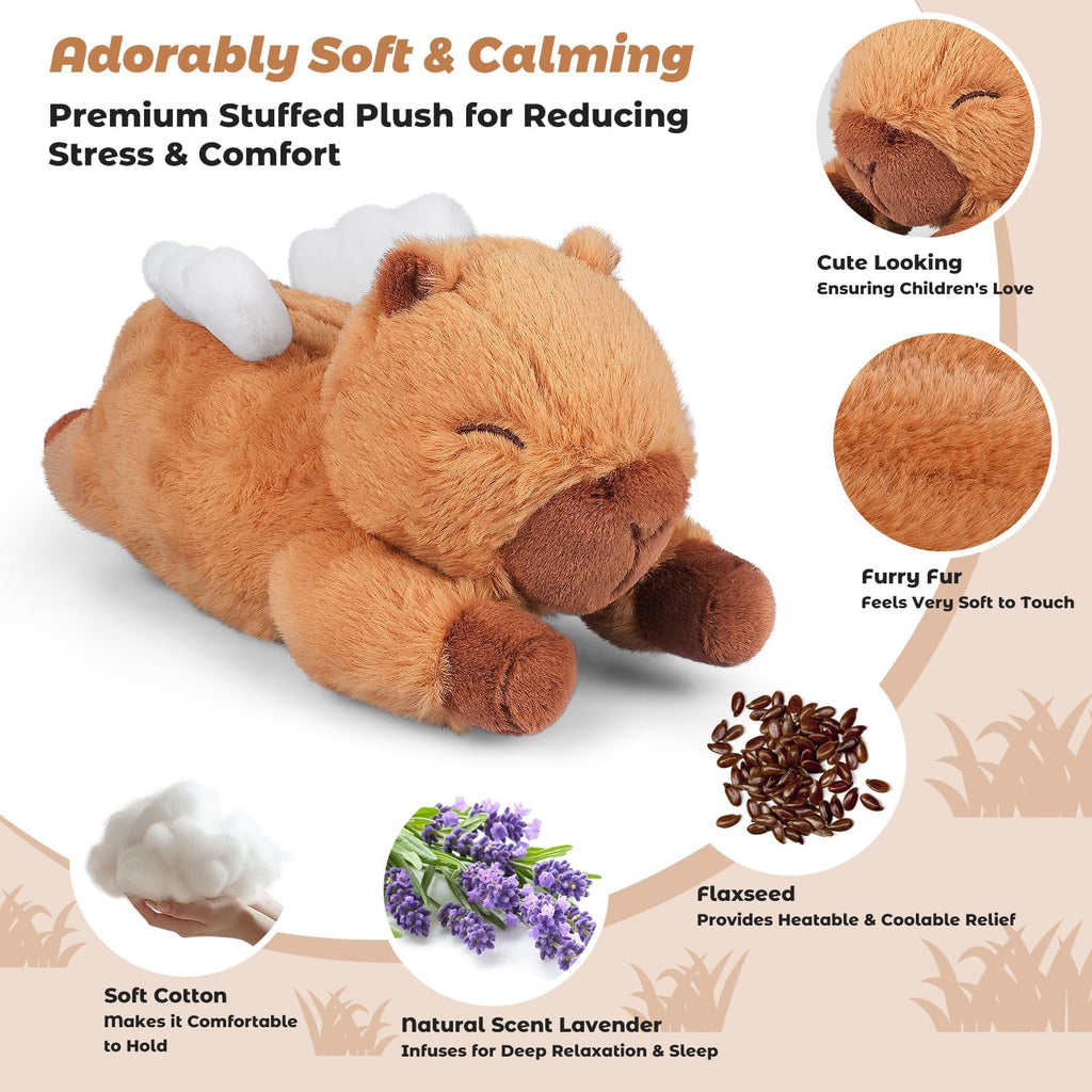 Bobbie & Laxi Microwavable Angel Capybara – Lavender Scented Heating Pad Stuffed Animal