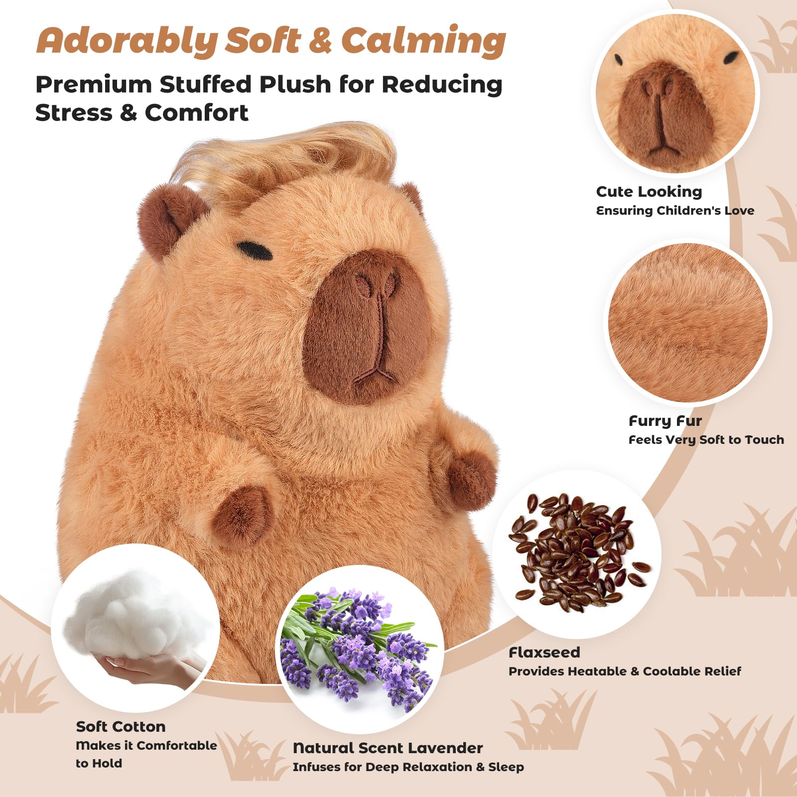Bobbie & Laxi Microwavable Capybara Plush – Weighted Stuffed Animal with Lavender Scent, Heat & Cool Therapy for Kids and Adults