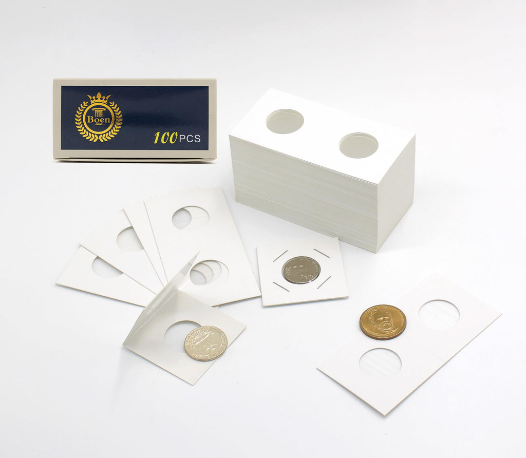 Boen 300-Pack 23mm Coin Flips for Nickel Holders – PVC-Free Cardboard 2x2 Flips