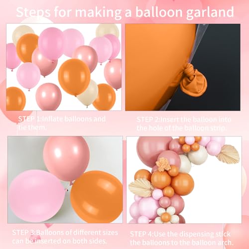 Boho Balloon Garland Arch Kit - Dusty Pink, Orange, Macaron Pink & Sand White - 114 Latex Balloons for Wedding, Birthday, Boho Party Decor - FunHot
