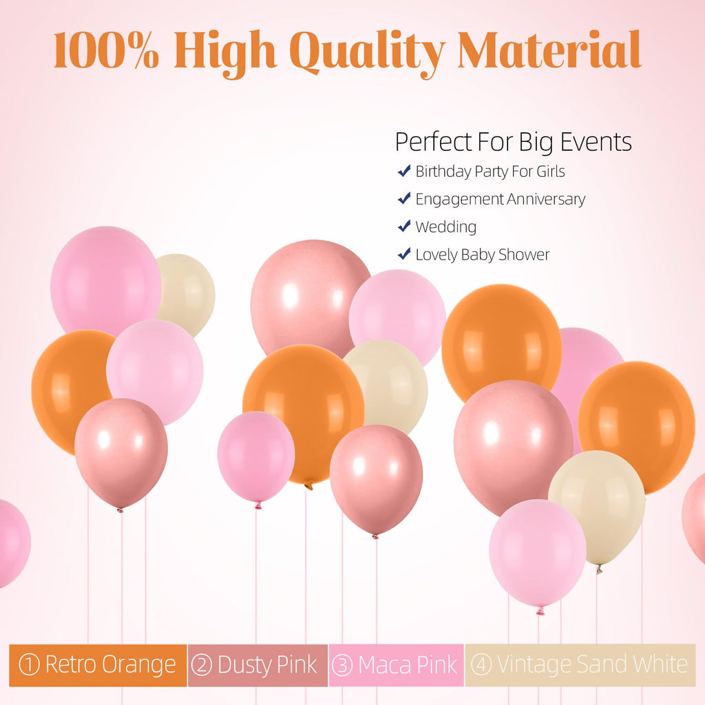 Boho Balloon Garland Arch Kit - Dusty Pink, Orange, Macaron Pink & Sand White - 114 Latex Balloons for Wedding, Birthday, Boho Party Decor - FunHot