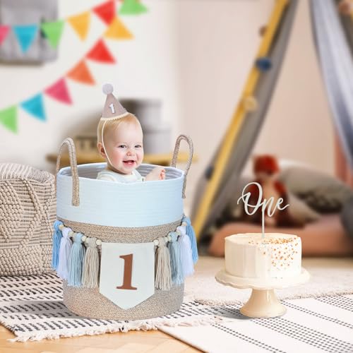 Boho First Birthday Decorations for Boys: High Chair Banner, Party Hat & Cake Topper Set (Brown, 3-Piece)