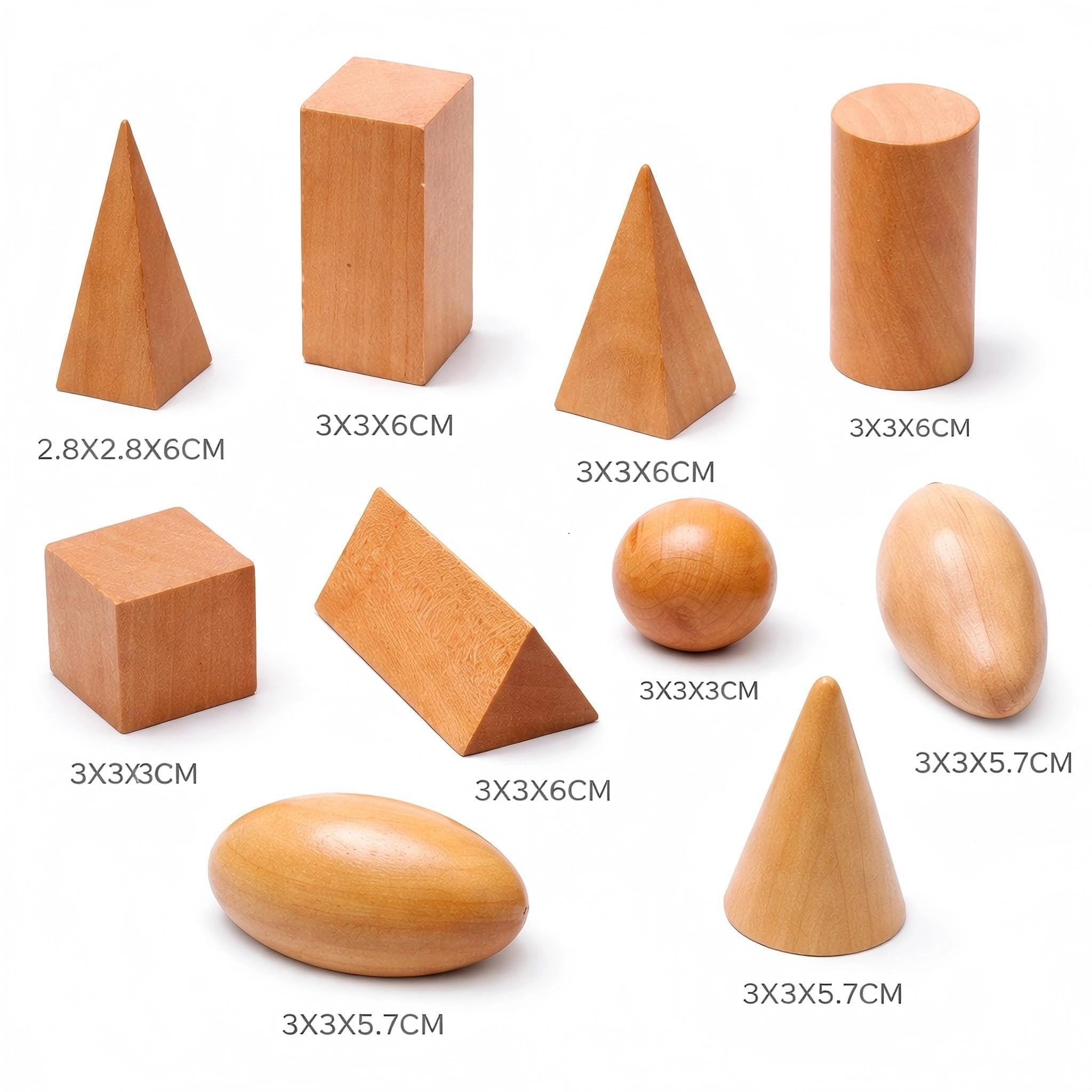 BOHS Geometric Solids Guess Game - 10 Wooden 3D Shapes for Kids Ages 3+