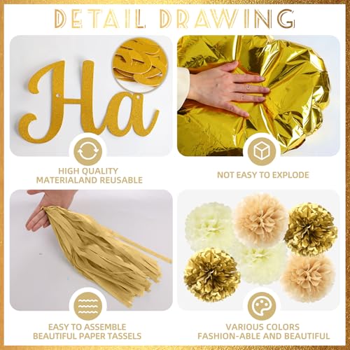 Bolake Gold & White Engagement Party Decorations Kit – 50 Pieces Including Banner, Balloons, Pom Poms, and Tassels