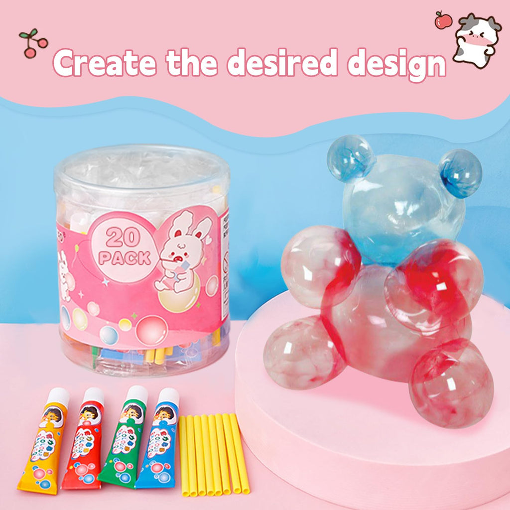 BolianOvi 20-Pack Blow Plastic Bubbles Toy Set with 40 Straws – Large Bubble Balloons for Parties and Birthdays