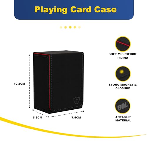 Boltquan Double Decker Leather Card Case – Holds Two Poker Decks, Magnetic Closure, Black-Red