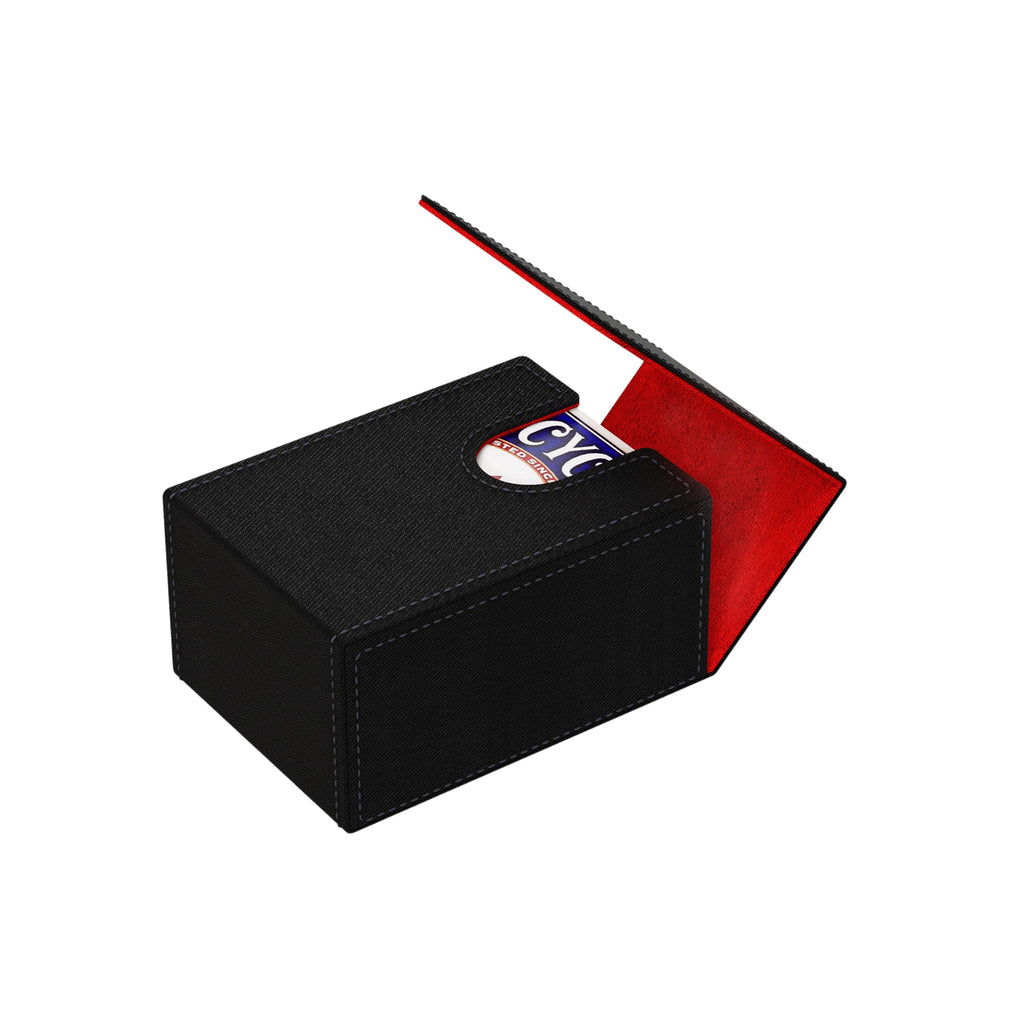 Boltquan Double Decker Leather Card Case – Holds Two Poker Decks, Magnetic Closure, Black-Red