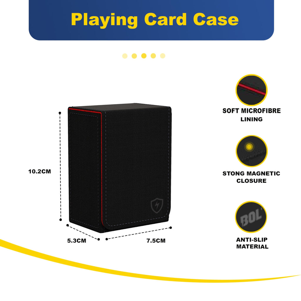 Boltquan Double Decker Leather Card Case – Holds Two Poker Decks, Magnetic Closure, Black-Red