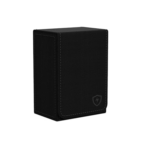 Boltquan Double Decker Leather Poker Card Case – Holds Two Decks, Magnetic Closure, Black-Black