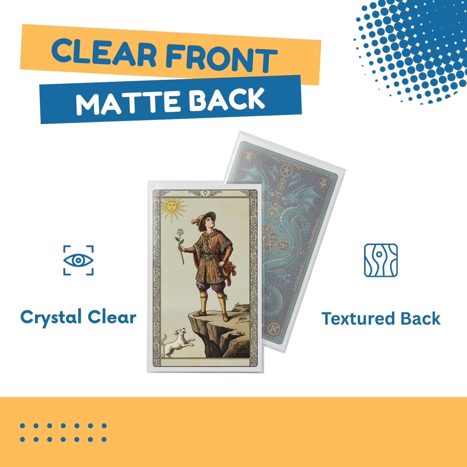 Boltquan Matte Tarot Card Sleeves – 100 Pack Clear Front & Non-Glare Back for Standard Tarot (70x120 mm)