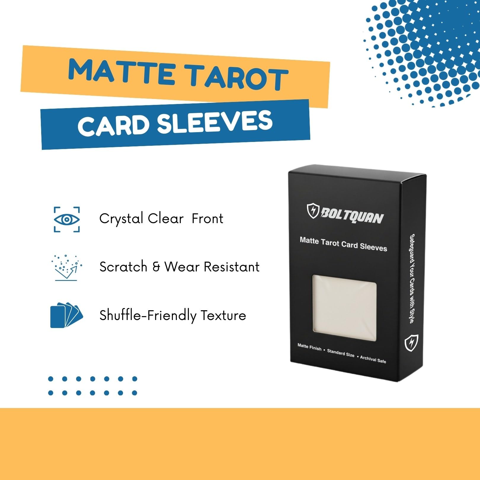 Boltquan Matte Tarot Card Sleeves – 100 Pack Clear Front & Non-Glare Back for Standard Tarot (70x120 mm)