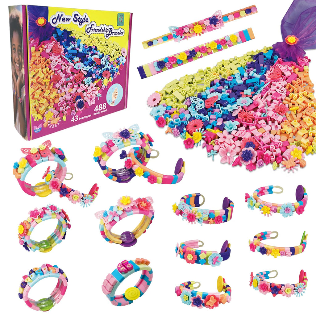 BOLVISEP Friendship Bracelet Making Kit – 488-Piece DIY Craft Set for Ages 6-12 with Dots & Floral Charms