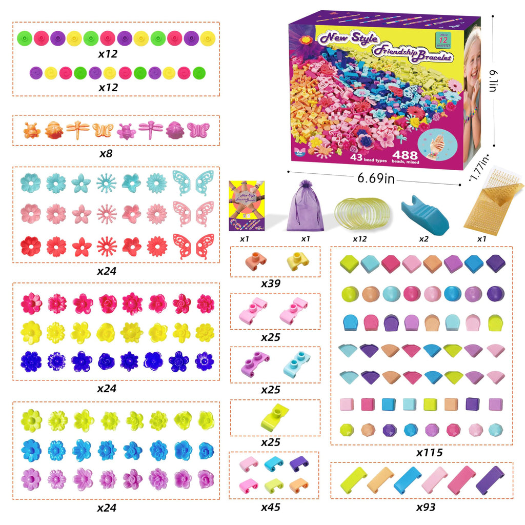 BOLVISEP Friendship Bracelet Making Kit – 488-Piece DIY Craft Set for Ages 6-12 with Dots & Floral Charms