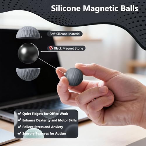 Bomeiyi Silicone Magnetic Fidget Balls Set of 4 - Quiet Stress Relief Sensory Toys for Adults and Teens with Textured Surfaces