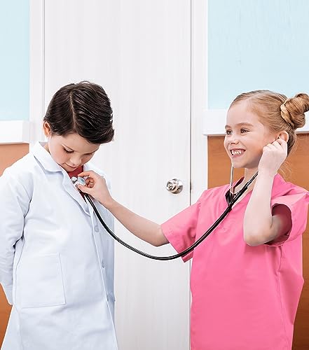 BOMLY 7-Piece Kids Doctor Costume Set – Toddler Nurse Scrubs with Sound Stethoscope for Ages 3-11