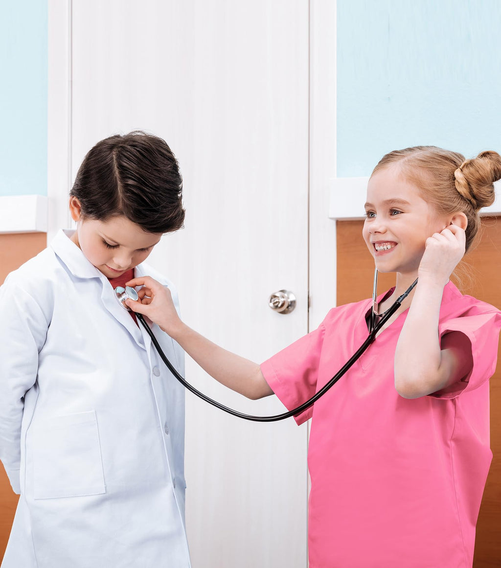 BOMLY 7-Piece Kids Doctor Costume Set – Toddler Nurse Scrubs with Sound Stethoscope for Ages 3-11