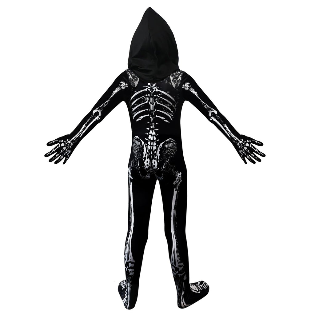 BOMLY Kids Halloween Skeleton Costume – Hooded Jumpsuit with Mask for Boys and Girls
