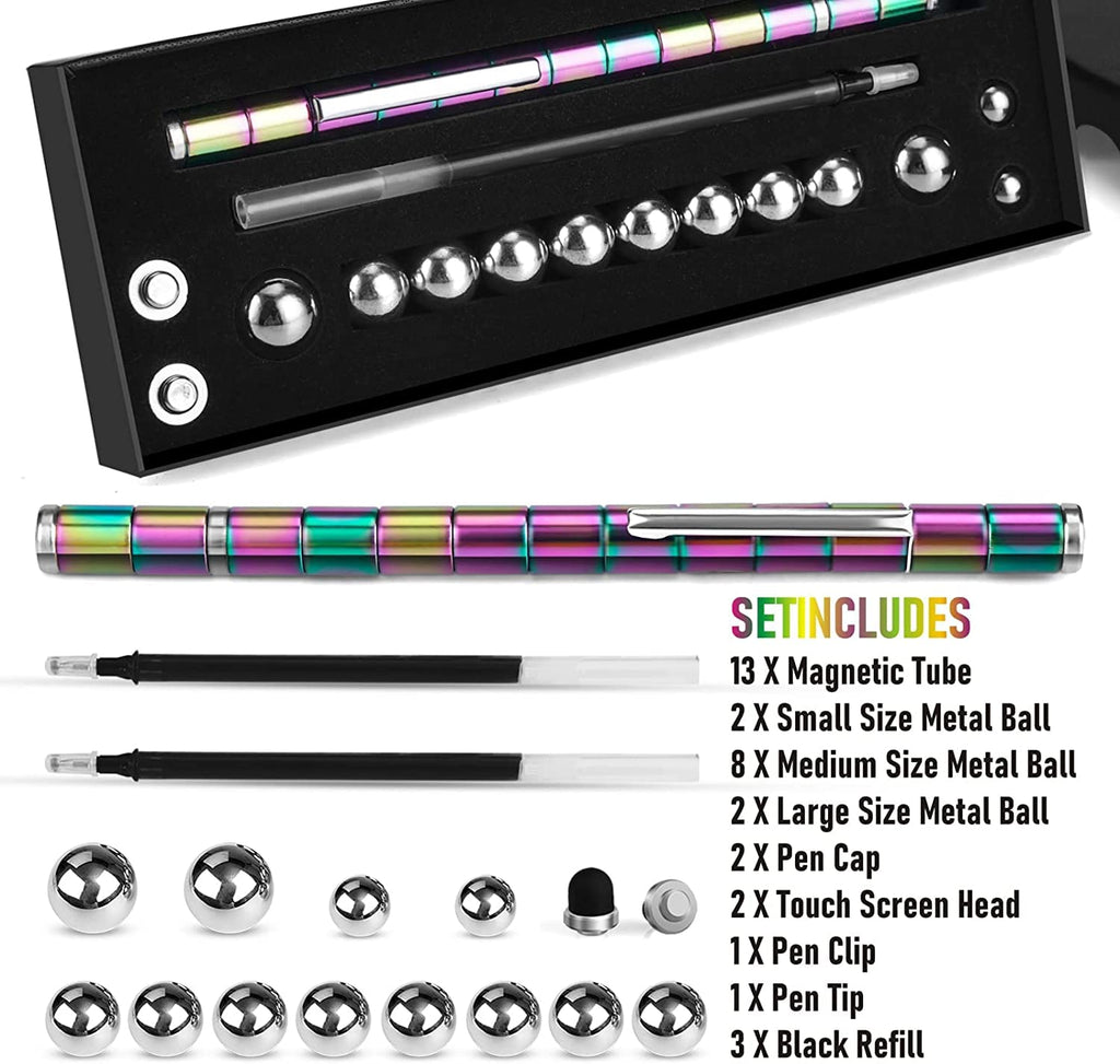boncty Magnetic Fidget Pen Set - 13 Rings & Steel Balls, Decompression Toy for Stress Relief, Gift for Teens & Adults
