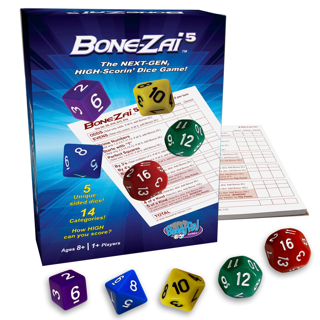 Bone-Zai5 High-Scoring Family Dice Game - 5 RPG Dice, Ages 8+, 1+ Players