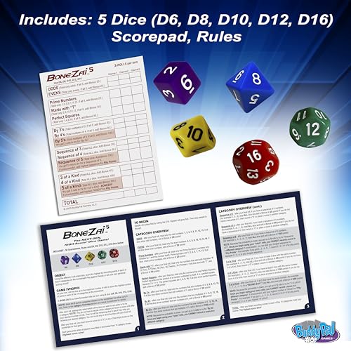 Bone-Zai5 High-Scoring Family Dice Game - 5 RPG Dice, Ages 8+, 1+ Players