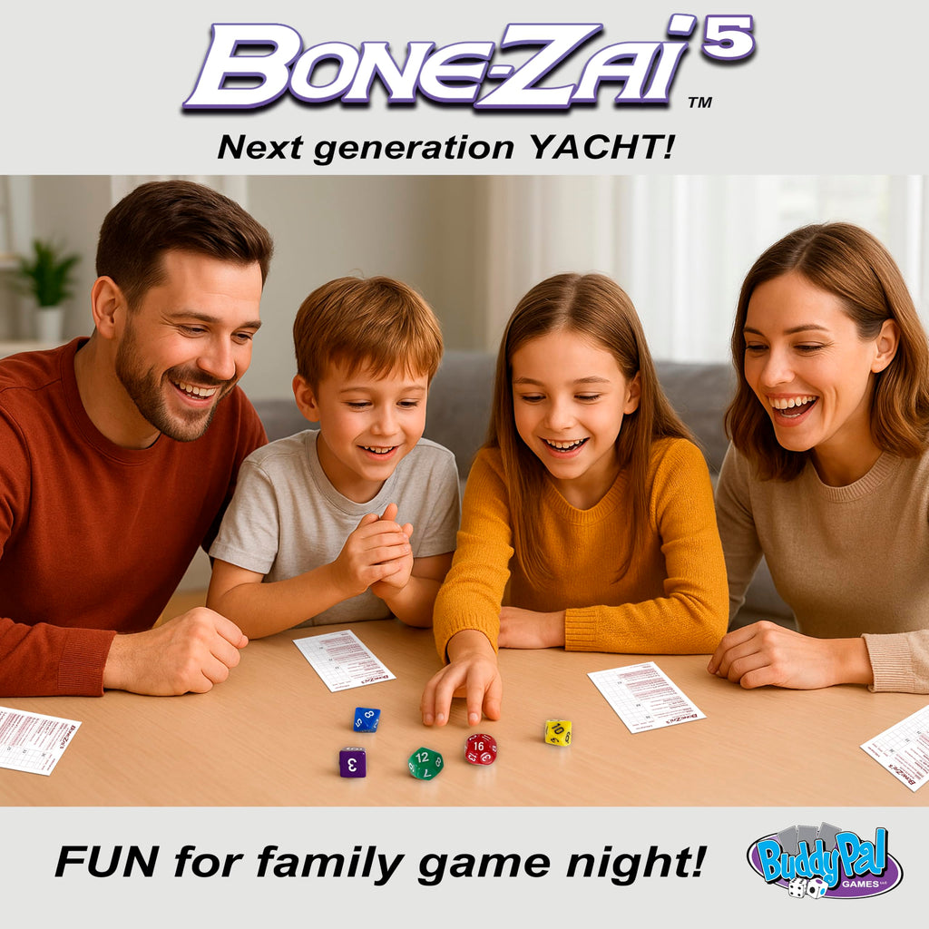 Bone-Zai5 High-Scoring Family Dice Game - 5 RPG Dice, Ages 8+, 1+ Players