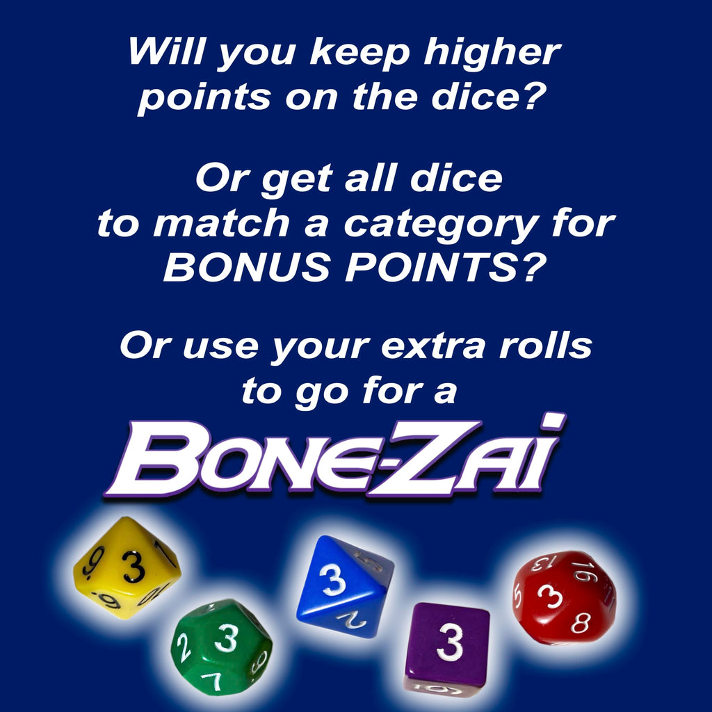 Bone-Zai5 High-Scoring Family Dice Game - 5 RPG Dice, Ages 8+, 1+ Players