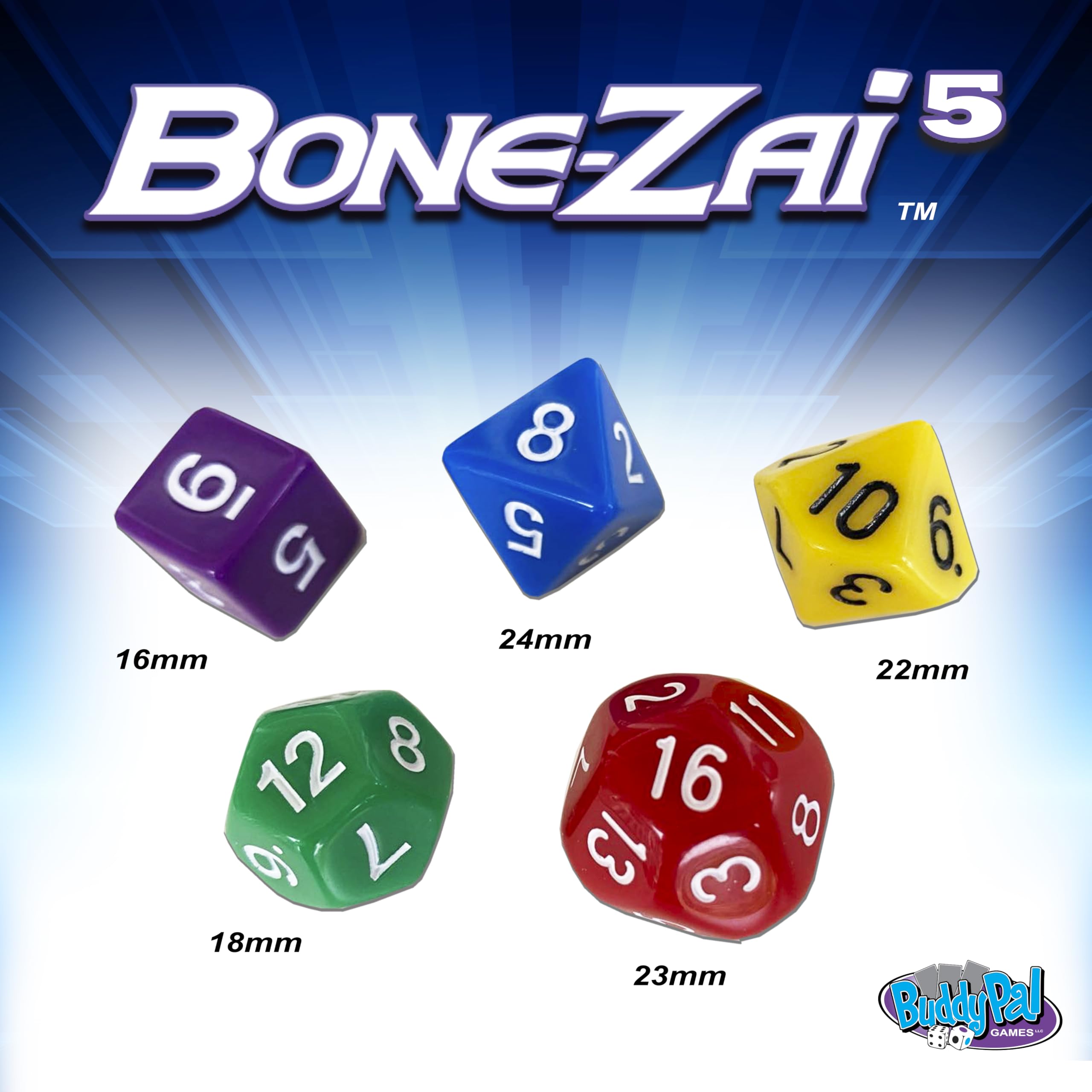 Bone-Zai5 High-Scoring Family Dice Game - 5 RPG Dice, Ages 8+, 1+ Players