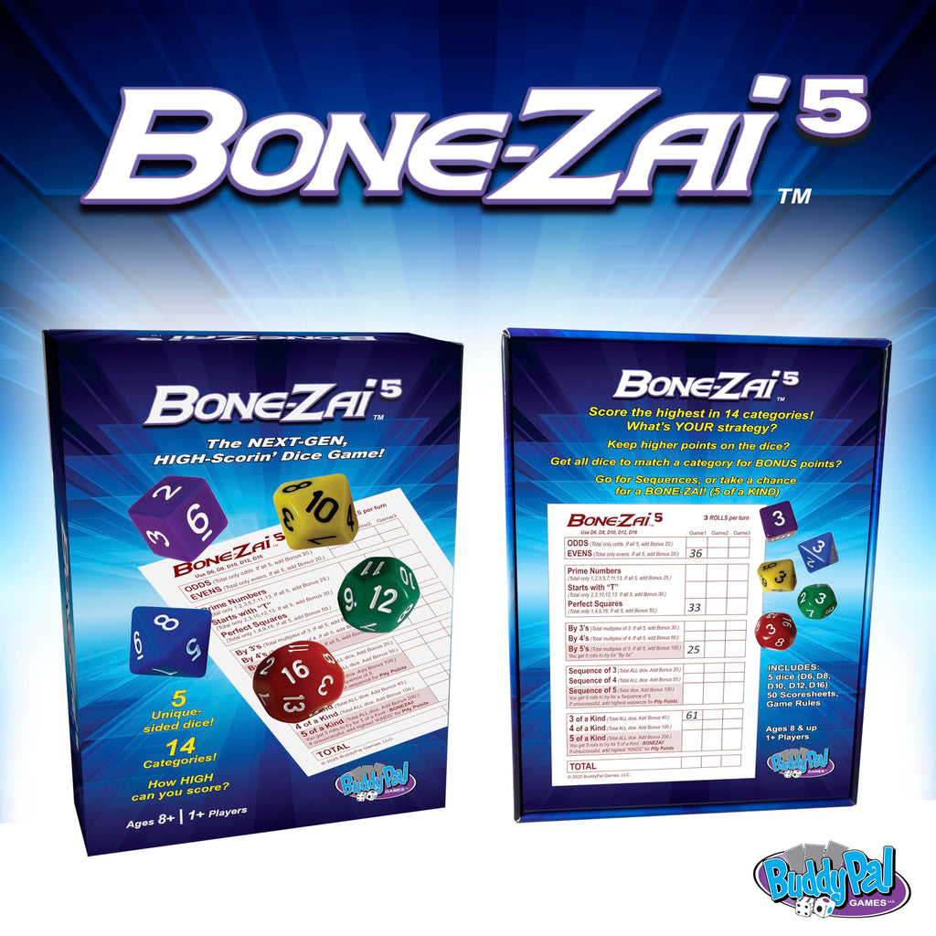 Bone-Zai5 High-Scoring Family Dice Game - 5 RPG Dice, Ages 8+, 1+ Players