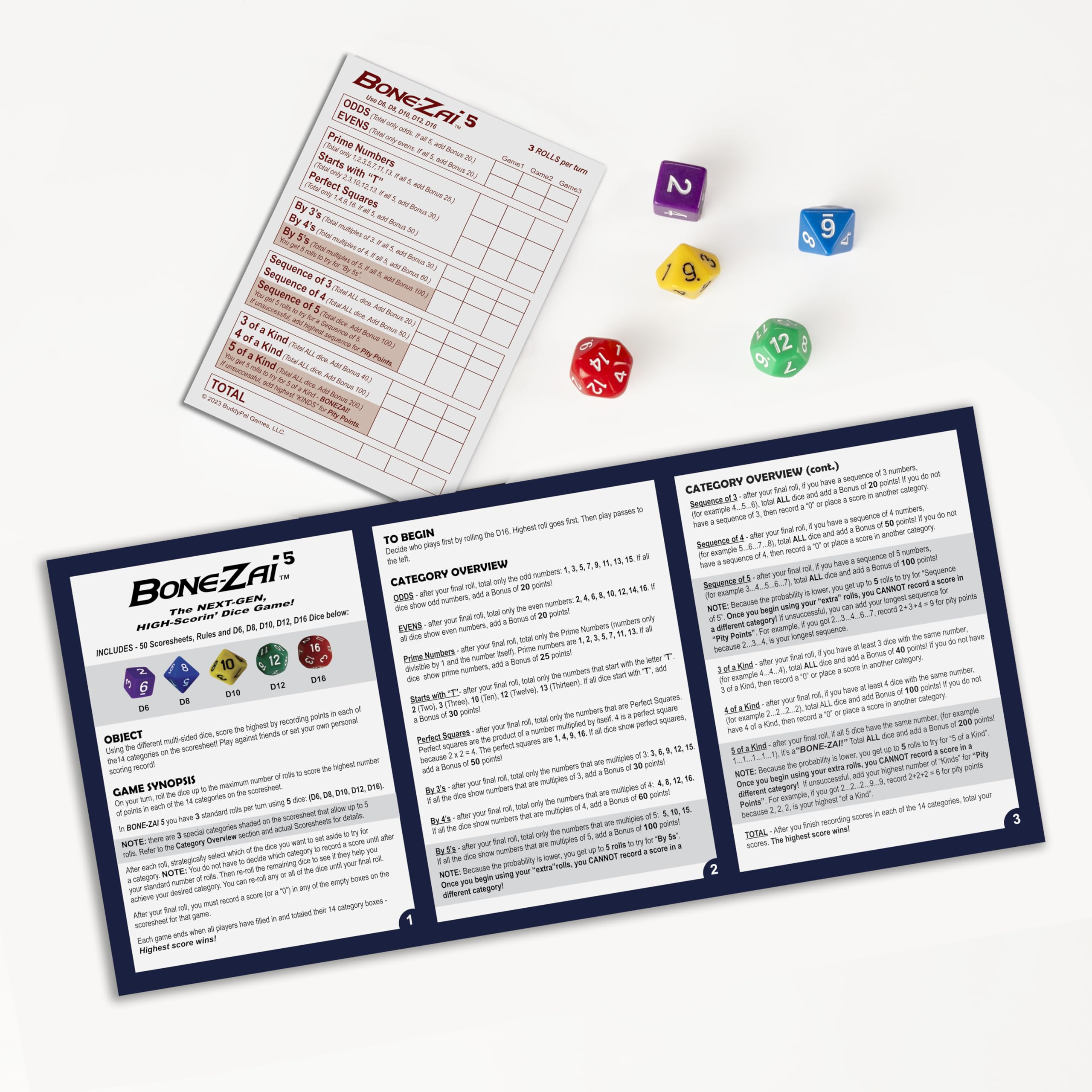 Bone-Zai5 High-Scoring Family Dice Game - 5 RPG Dice, Ages 8+, 1+ Players