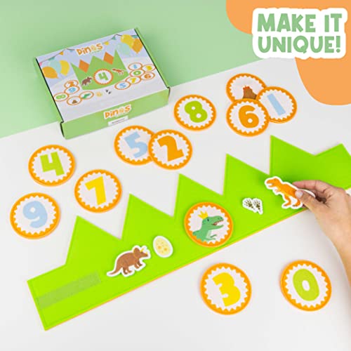 BONNYCO Dinosaur Birthday Crown with Interchangeable Numbers 0-9 and Felt Figures