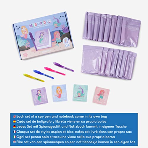 BONNYCO Invisible Ink Pen and Notebook Pack of 16 – Mermaid Spy Party Favors with UV Light