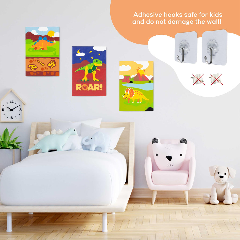 BONNYCO Paint by Numbers Kit for Kids – Dinosaurs Pack of 3 Canvases with Glow-in-the-Dark Paints
