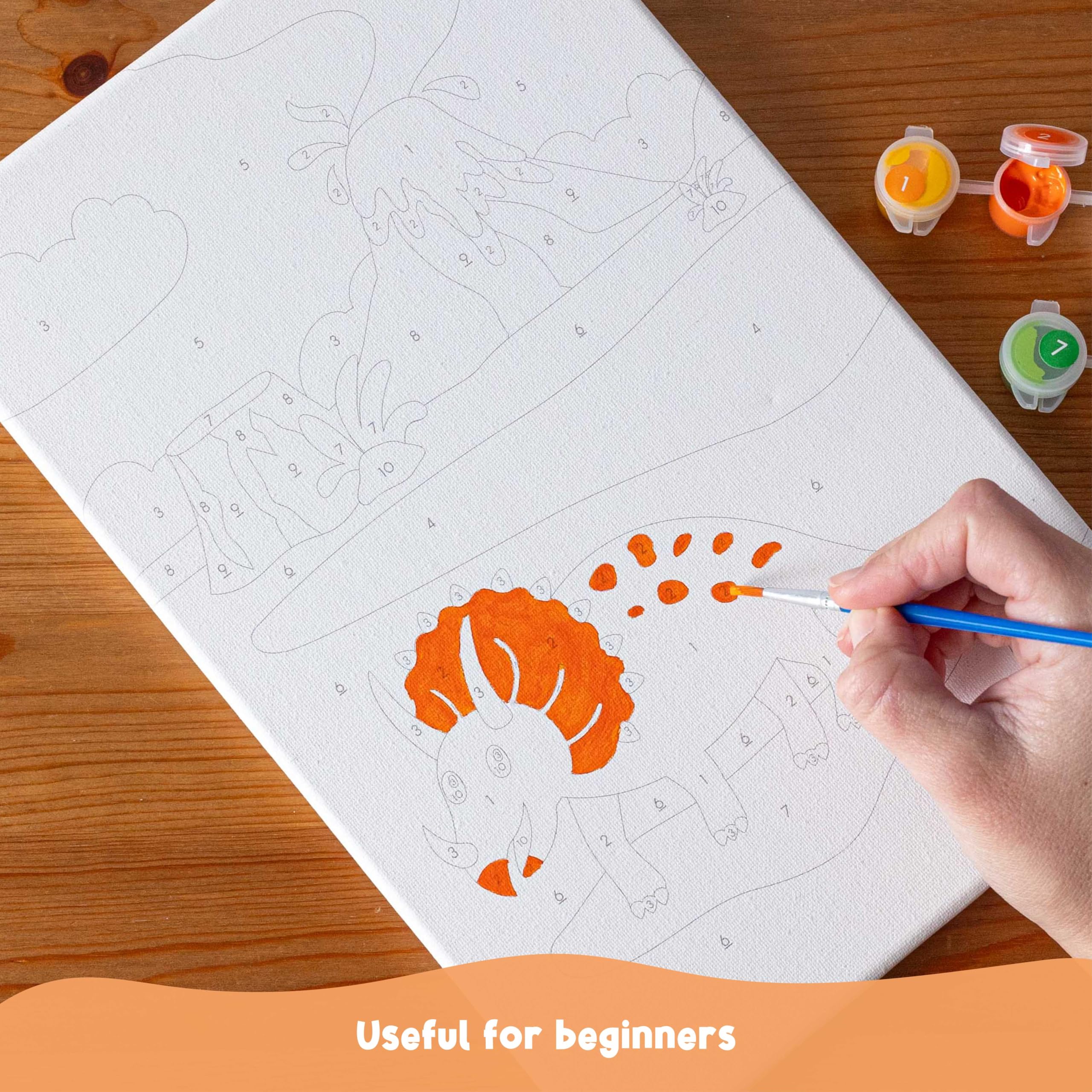 BONNYCO Paint by Numbers Kit for Kids – Dinosaurs Pack of 3 Canvases with Glow-in-the-Dark Paints