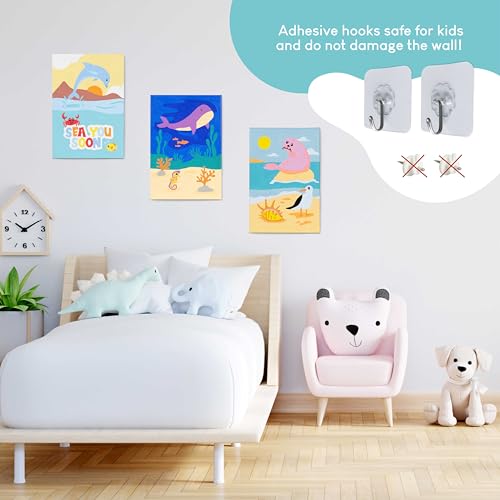 BONNYCO Paint by Numbers Kit for Kids Sea Animals – Pack of 3 Framed Canvases with Glow-in-the-Dark Paint