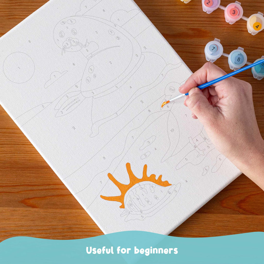 BONNYCO Paint by Numbers Kit for Kids Sea Animals – Pack of 3 Framed Canvases with Glow-in-the-Dark Paint