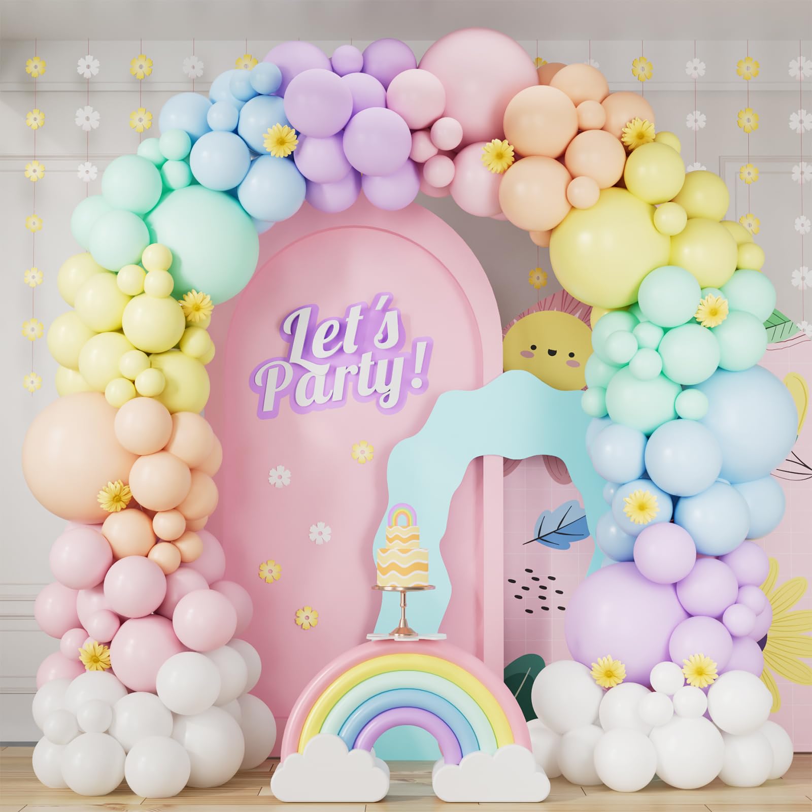 Bonropin 163-Piece Pastel Rainbow Balloon Arch Garland Kit – 7 Colors, 4 Sizes, Includes Ribbon & Tape for Baby Shower Wedding Birthday Unicorn Party