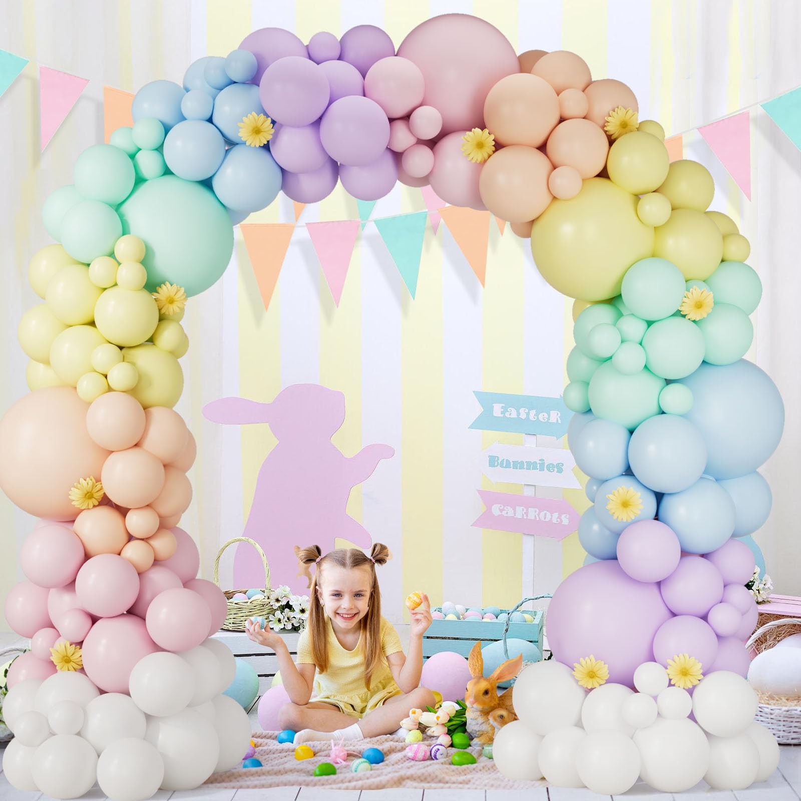 Bonropin 163-Piece Pastel Rainbow Balloon Arch Garland Kit – 7 Colors, 4 Sizes, Includes Ribbon & Tape for Baby Shower Wedding Birthday Unicorn Party