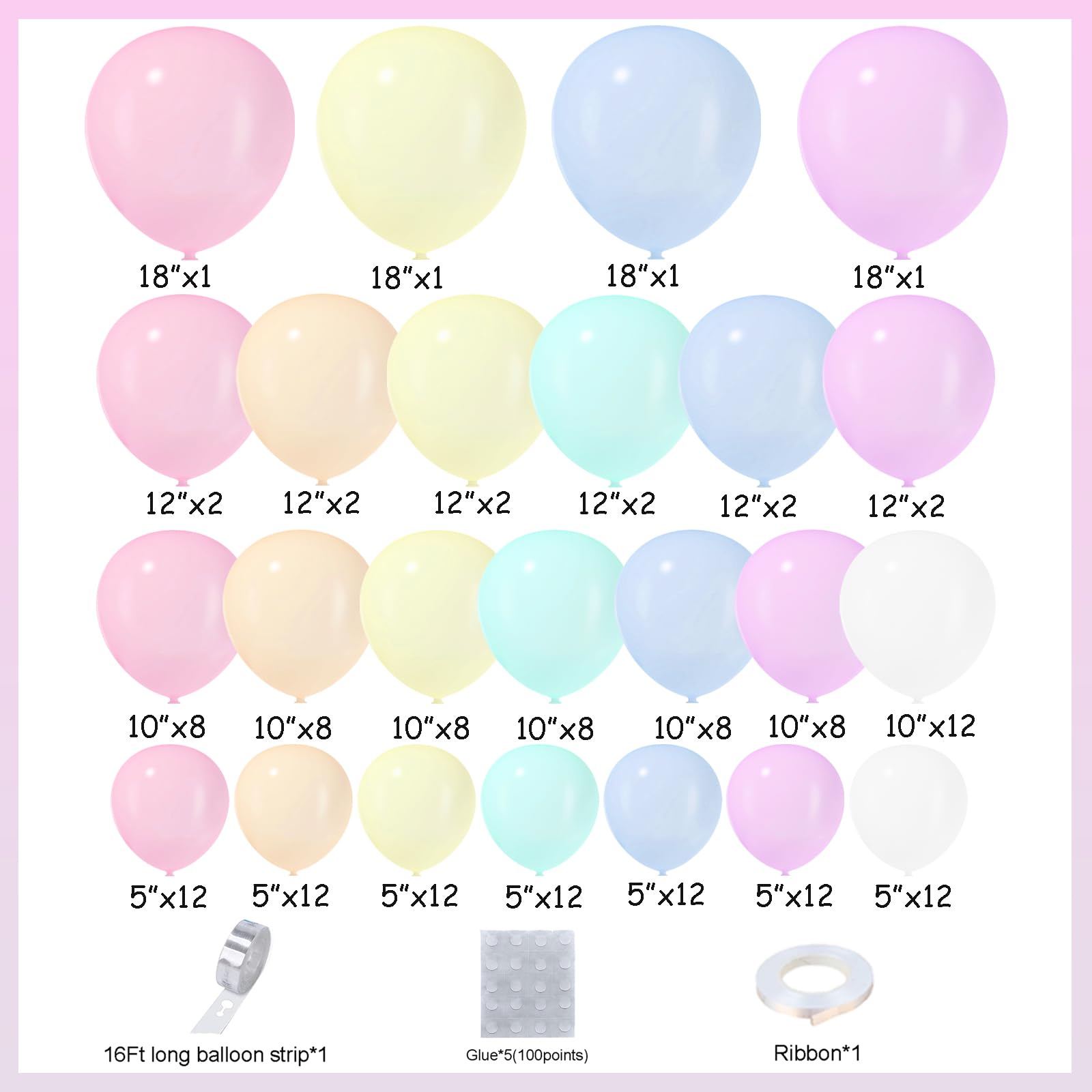 Bonropin 163-Piece Pastel Rainbow Balloon Arch Garland Kit – 7 Colors, 4 Sizes, Includes Ribbon & Tape for Baby Shower Wedding Birthday Unicorn Party