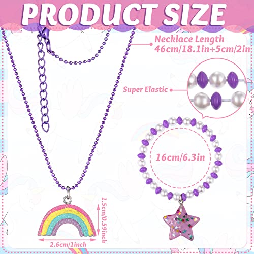 Bonuci 12-Piece Unicorn Mermaid Rainbow Necklace & Bracelet Set for Girls | Dress-Up Jewelry