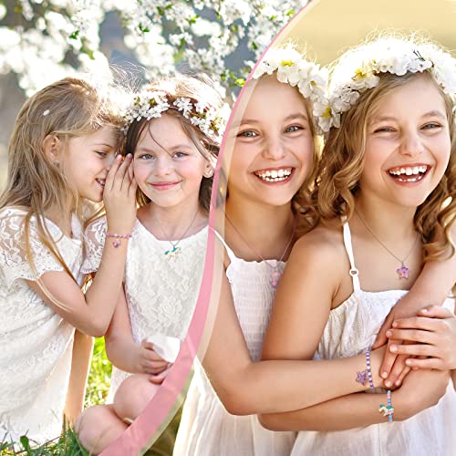 Bonuci 12-Piece Unicorn Mermaid Rainbow Necklace & Bracelet Set for Girls | Dress-Up Jewelry