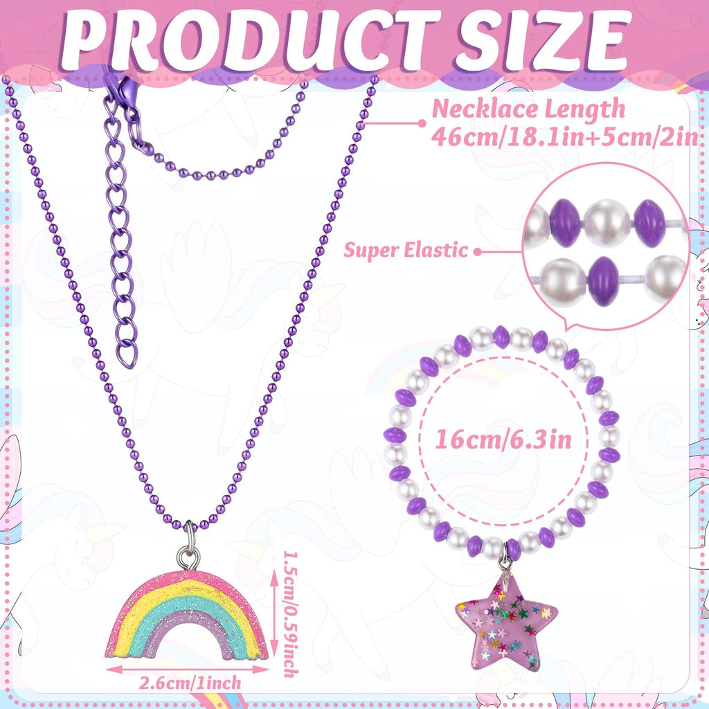 Bonuci 12-Piece Unicorn Mermaid Rainbow Necklace & Bracelet Set for Girls | Dress-Up Jewelry