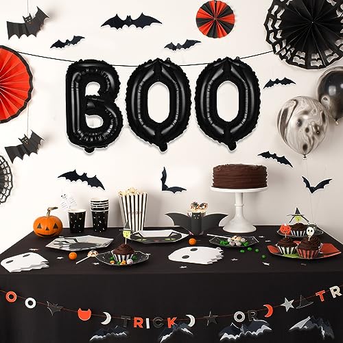 BOO Foil Balloons Set with 3D Bats - 16 Inch Halloween Banner Kit for Spooky Party Decor